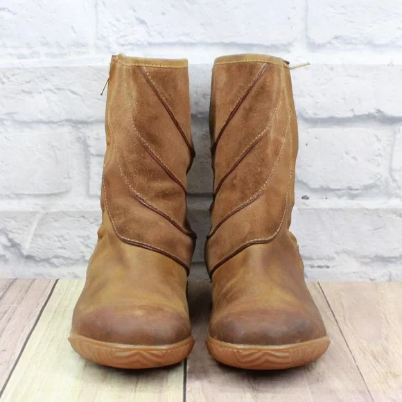 SOREL Brown Leather Gold Logo Round Toe Side Zip Winter Boots Size 8 - Picture 4 of 10